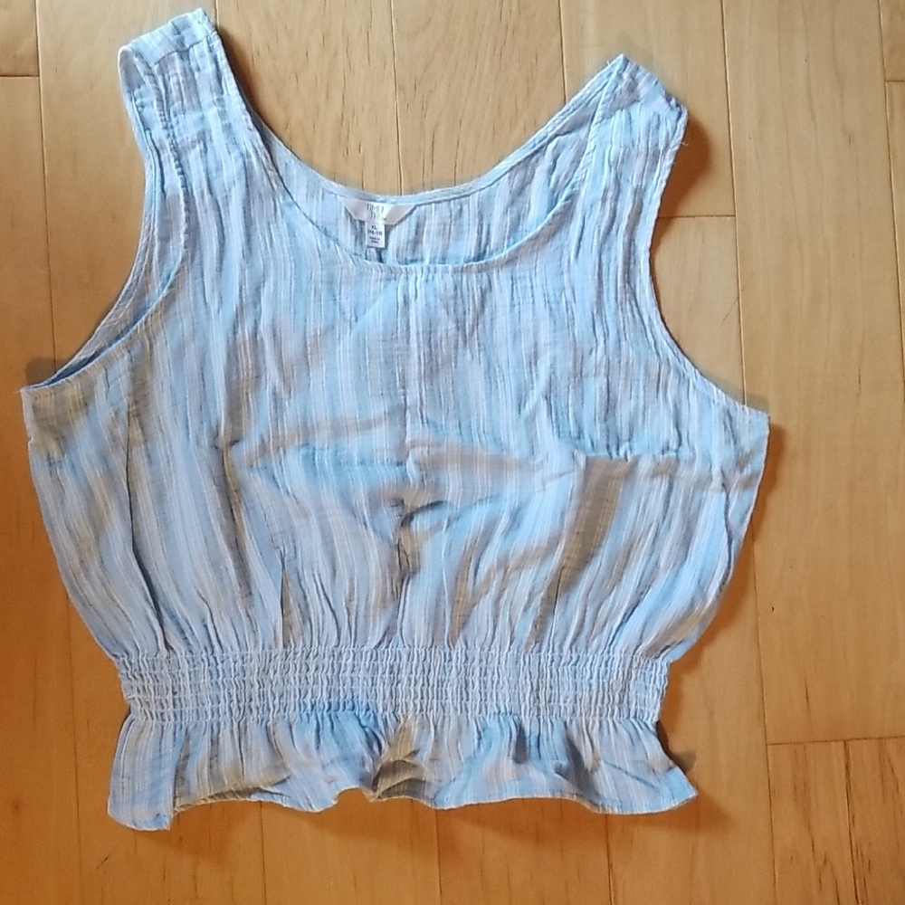 Time and Tru Light Blue Striped Tank Top